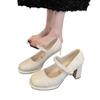Zapatos de Mujer Franceses de Moda Estilo Chanel 2025 Primavera Nuevos Zapatos Mary Jane con Tacones Gruesos, Zapatos de Salón que Aumentan la Altura y Adelgazan