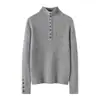 Camiseta básica gola alta 100% cashmere puro, novo suéter pullover feminino de malha listrado e liso, soltinho, para outono e inverno