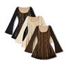 Vestido de Encaje A-Line de Manga Larga Acampanada con Cuello en U Estilo Puro Deseo Otoño Nuevo Corto Adelgazante para Mujer con Temperamento de Chica Caliente