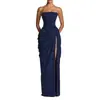 Nuevo vestido de banquete de otoño 2026 ropa para mujer transfronteriza dropshipping elegante vestido liso sin tirantes con abertura