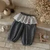 Pantalones Largos de Cuadros Estilo INS para Bebé, Puño Elástico, Holgados, con Encaje, para Niña, de Lunares, Simples y Casuales