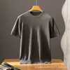Camiseta casual de punto clásico para hombre, cuello redondo, manga corta, 100% cachemir puro, punto fino de 18 puntadas, corte holgado, color liso