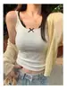 Camisola para Mujer para Usar por Encima o Como Capa, Estilo Verano, Estilo Puro Deseo, Encaje de Moño Estilo Americano, Falsa Prenda de Dos Piezas, Top Corto Estilo Chica Picante