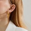 Aretes de Aro de Bambú de Acero Inoxidable con Diseño de Moda Simple de Celebridad de Internet Europea y Americana Oro de 18K Femeninos de Gama Alta Transfronterizos