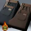 Pantalones de pana forrados de forro polar para hombre de invierno, marca de moda, corte holgado, pierna recta ancha, pantalones deportivos casuales con cordón para hombre