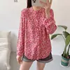 Camisa Floral de Algodão e Seda de Manga Longa Feminina Nova Roupa de Verão para Usar por Cima Proteção Solar Camisa Solta Fina Top de Algodão Artificial