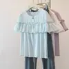Blusa Ruffled Francesa Levemente Transparente Plus Size para Mulheres Malha Branca Costurada Afinando Top Estilo Simples Versátil