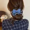Estilo colegial estilo coreano cuadros lazo azul liga para el pelo de intestino grueso para mujeres sensación de alta gama liga para el pelo coleta baja moño accesorios para el pelo