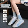 Meias Femininas Zhuji Primavera e Verão Finas Color Block Estilo Coreano Menina Meias Longas Malha Respirável Antiodor Sem Costura Meia de Cano Médio