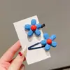 Pinza para el pelo azul con flores nuevas de Dongdaemun, Corea, para mujer, Pinza de pico de pato para flequillo lateral, Accesorio para el pelo, Adorno para el pelo de chica dulce