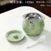 Tarro de Manteca Cerámico para el Hogar Resistente a Altas Temperaturas Grado Alimenticio Tarro de Aceite para Grasa Animal Aceite de Chile Tarro de Aceite Rojo con Contenedor con Filtro