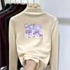 Camiseta Térmica de Forro Polar para Niñas 2026 Otoño/Invierno Camiseta de Manga Larga con Cuello Semi Alto Infantil Estampado de Dibujos Animados Top con Volantes