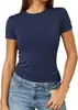 Camiseta Casual Feminina Básica Shein Popular, Gola Redonda Fina, Manga Curta, Cor Sólida, Corte Ajustado, Transfronteiriça Amazon