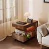 Mesa de Café Móvil Multifuncional de Madera Maciza Ajustable, Carrito para Sofá para Apartamentos Pequeños, Gabinete Lateral Simple con Función Giratoria