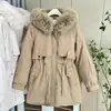 Parka con Capucha de Algodón de Manga Media de Nuevo Estilo para Mujeres de Tallas Grandes 5358