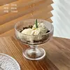 Copo de Sorvete Vidro Doméstico Comercial Transparente Cinza Padrão Vertical Alto Sobremesa Sorvete Milkshake Bebida Gelada Tigela