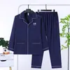 Pijama sencillo para hombre para primavera y otoño, cárdigan fino de algodón nube de manga larga con pantalones largos, conjunto holgado casual para casa