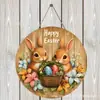 Letrero de Madera de Pascua con Conejo Letrero de Bienvenida para Puerta Venta al por Mayor Decoración de Pared de Atmósfera Festiva Decoración de Pared Artesanía de Madera