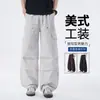 Pantalones de pierna curva con un toque de nicho, pantalones de trabajo holgados estilo paracaídas de algodón fluido para hombre, pantalones anchos de verano retro desgastados multibolsillos
