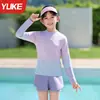 Roupa de Banho Infantil para Meninas 2025 Novo Modelo, Maiô Dupla Face com Proteção Solar de Manga Longa para Meninas Mais Velhas, Roupa de Banho Profissional para Treinamento