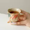 Dinastías Tang y Song Glaseado de Caramelo Pintado a Mano Loto Estilo Antiguo Cerámica Taza Maestra Taza de Té para el Hogar Taza de Degustación Floral de Pie Alto Taza Individual