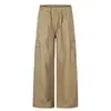 Pantalones cargo multibolsa estilo americano para hombre, marca de moda urbana, calle alta, holgados, de pierna recta, casual, color liso, de pierna ancha