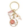 Llavero con concha de estrella de mar transfronterizo, colgante de aleación con gota de aceite, exquisito, para bolso de niña, llavero de perlas, regalo, joyería
