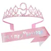 Niña Niños Rosa Número 3 Años 4 Años 5 Años Corona Traje de Cumpleaños Diadema Cinta Rosa Etiqueta