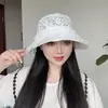 Sombrero de Pescador Blanco con Encaje de Perlas para Mujer, Sombrero de Sol Delgado Transpirable de Verano para Cara Pequeña, Circunferencia de Cabeza Grande, Sombrero con Visera y Protección Solar