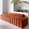 Banqueta de sofá moderna minimalista para loja de roupas, para recepção e área de descanso, banqueta longa de sofá em couro preto para salão de beleza e barbearia