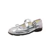 Versão em Couro de Vaca Tira Cruzada Superfície Macia Tira com Fivela Bico Redondo Laço Sapatos Mary Jane Femininos de Outono Sapatos de Couro Genuíno