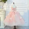 Vestido Princesa Floral Tridimensional para Meninas, Vestido de Daminha de Casamento de Alta Qualidade, Vestido Tutu para Performance de Aniversário Infantil, Performance de Piano