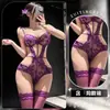 Body reductor sexy Zuiting talla grande con huecos y tiras seductoras, encaje transparente, lencería de noche morada fácil de quitar