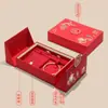 Estilo Chinês Papel Toque Festivo Casamento Três Peças Caixa de Joias Anel Colar Pulseira Dourada Caixa de Embalagem de Joias com Abertura Dupla