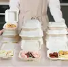 Cajas de almuerzo desechables personalizables de almidón de maíz, cajas para sushi y recipientes para llevar; loncheras biodegradables y bento boxes ecológicos