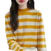 Suéter de malha feminino Andi de veludo com gola semimédia listrado, novo para outono e inverno, de manga comprida, moda solta, estilo coreano, estiloso e quente