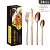 Amazon Knight Faca de aço inoxidável, garfo e colher, conjunto de talheres, 24 peças, faca de bife ocidental transfronteiriça, garfo e colher