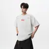 Camiseta Redonda de Algodón Pesado para Hombre, Estilo Americano High Street con Cremallera, Estampado de Letras para Verano, Mangas Cortas Holgadas y Transpirables