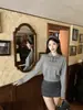 Suéter Corto de Cuello Polo Estilo Preppy de Principios de Otoño Muy Bonito, Camiseta de Punto de Manga Larga Reductora de Edad para Mujer