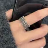 Anillo de plata de ley S925 vintage desgastado de alta resistencia con diseño de flor de cruz empalmada para mujer, diseño abierto ajustable, joyería de nicho de alta gama