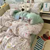 Conjunto de cama de quatro peças Classe A, algodão puro, lençol de algodão lavado, capa de edredom, conjunto de três peças para dormitório estudantil