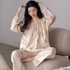 Pijama para Mulheres Primavera e Outono Algodão Puro Manga Longa Calça Doce Gradiente Casual Roupa de Casa 2025 Novo Traje Estilo Menina