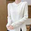 Cardigan de lã com fivela de pérolas, design irregular, zíper duplo, suéter de malha, jaqueta, gola redonda, solta, emagrecimento