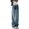 Jeans de Pierna Ancha para Mujeres Embarazadas Gruesos Retro Azules Forrados de Polar Nuevos Pantalones Rectos de Primavera y Otoño para Usar por Encima Pantalones de Invierno