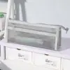 Estojo de Lápis de Malha Transparente Dupla Camada Estéreo Grande Capacidade Bolsa de Material Escolar para Prova de Estudante do Ensino Médio Cor Pura Simples Pode Ser Faturado