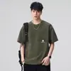 Camiseta Masculina Xintang Manga Curta Pesada 320g, Artesanato Americano Resistente, Lavagem Asut, Top com Bolso no Peito para Homens