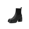 Botines de Punto Patchwork Moda Británica de 7 cm Ajustados Venta al por Mayor Otoño e Invierno Nuevos Punta Redonda Suela Gruesa Tacón Grueso para Mujer