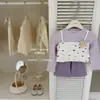 [Le'en Baby] ¡Caramelo Arcoíris! Diseño original para niñas: un conjunto de top morado de lunares de dos piezas y pantalones morados acampanados