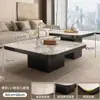 Piedra Sinterizada de Alta Gama Italiana Combinación de Colores Principales Blanco y Negro Sala de Estar de Apartamento Pequeño Mesa de Centro Combinación Cuadrada y Redonda Ecológica Tamaño EO Mesa de Centro