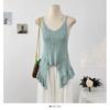 Estilo Coreano Estilo Pura Pasión Camisola Irregular con Abertura Top de Punto Delgado de Verano Nuevo con Volantes para Mujer